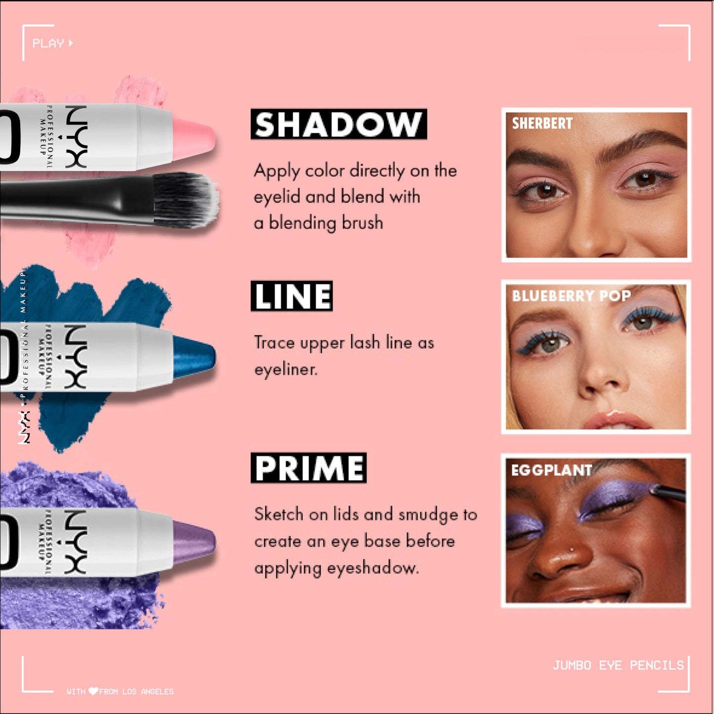 NYX PROFESSIONAL MAKEUP Jumbo Eye Pencil, Blendable Eyeshadow Stick & Eyeliner Pencil - Sherbet
