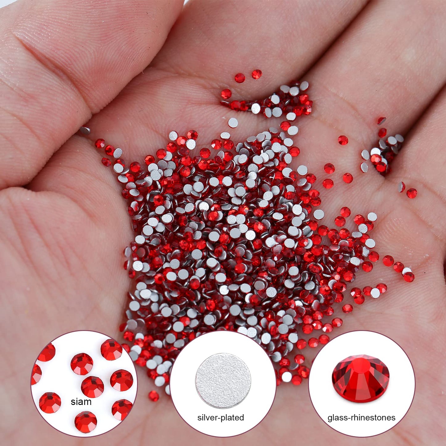1440Pcs Siam Crystal Rhinestones,Glass Flatback Rhinestones Gemstones for Nail Face Makeup Art Crafts Clothes Decoration -(SS3,1.4mm,Siam)