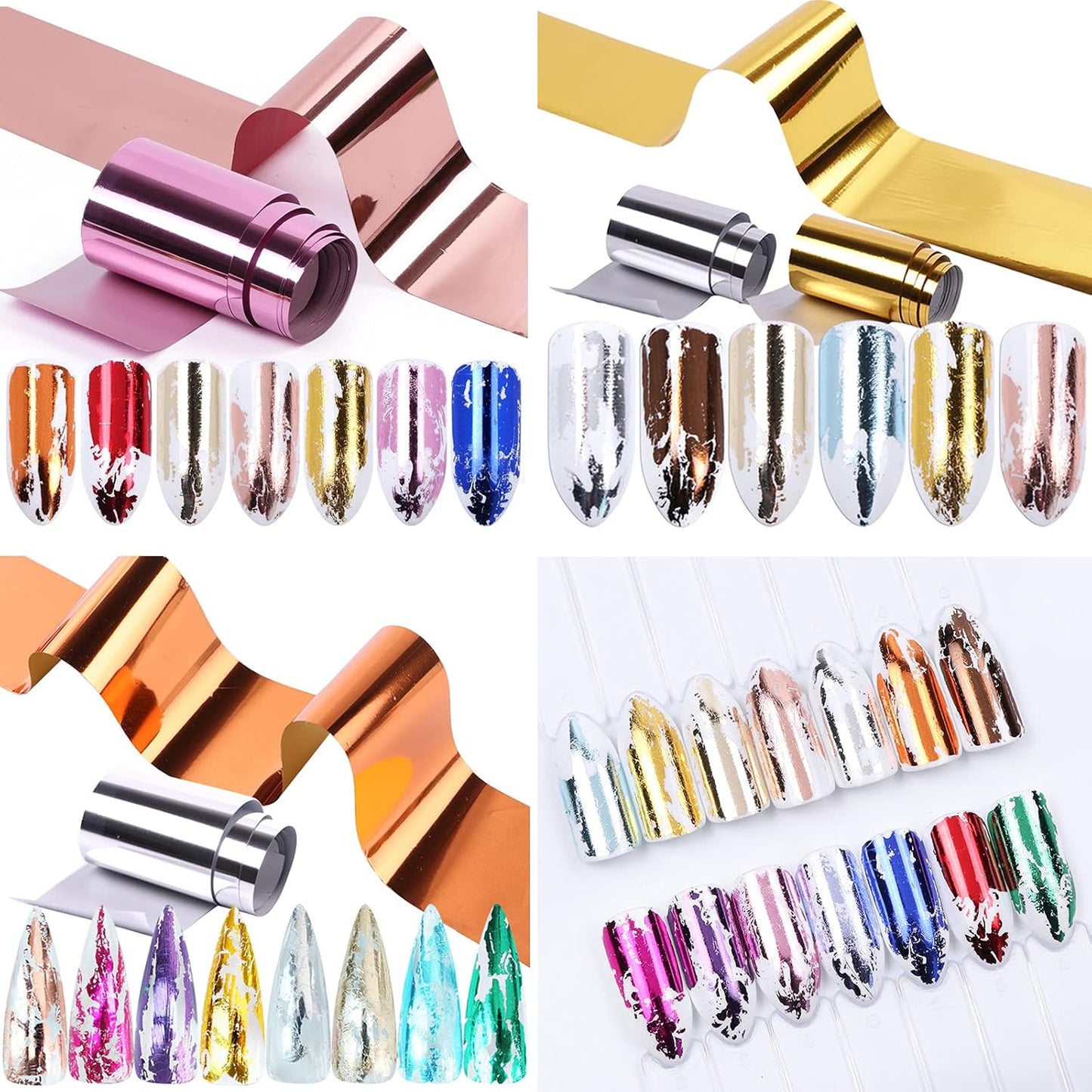 14 Colors Metallic Nail Foil Transfer Stickers Nail Art Accessories Holographic Effect Nail Foils Supply Gold Silver Matte Transfer Foils Nail Decals for Women Girls Manicure Tips Decoration