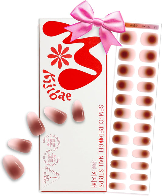 Semi Cured Gel Nail Strips - Minimalist Ombre Nail Polish Wraps, Works with Any UV Lamp - Long