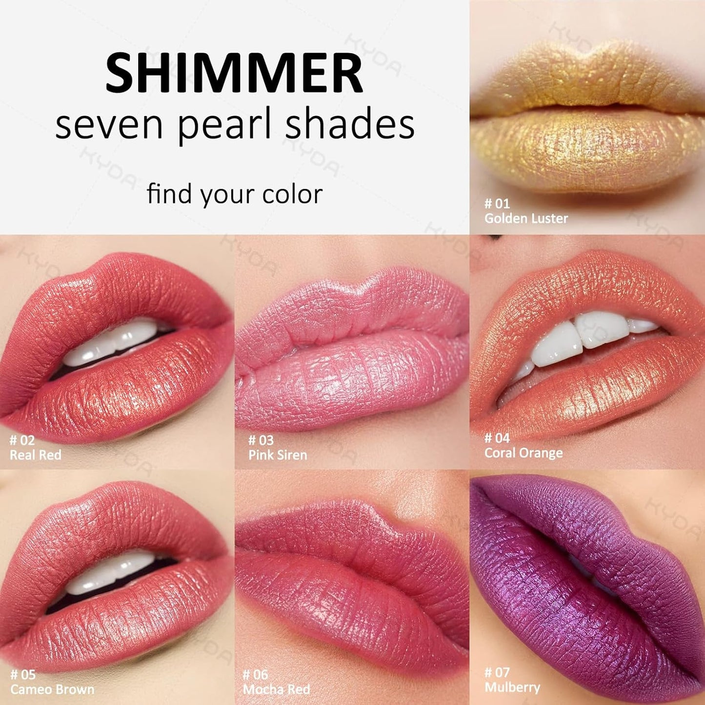 KYDA Red Shimmer Lipstick, Metallic Pearl Lipstick, Lasting Non-sticky Glitter Lips Color, High Glossy Lips Makeup for Women, Mocha Red