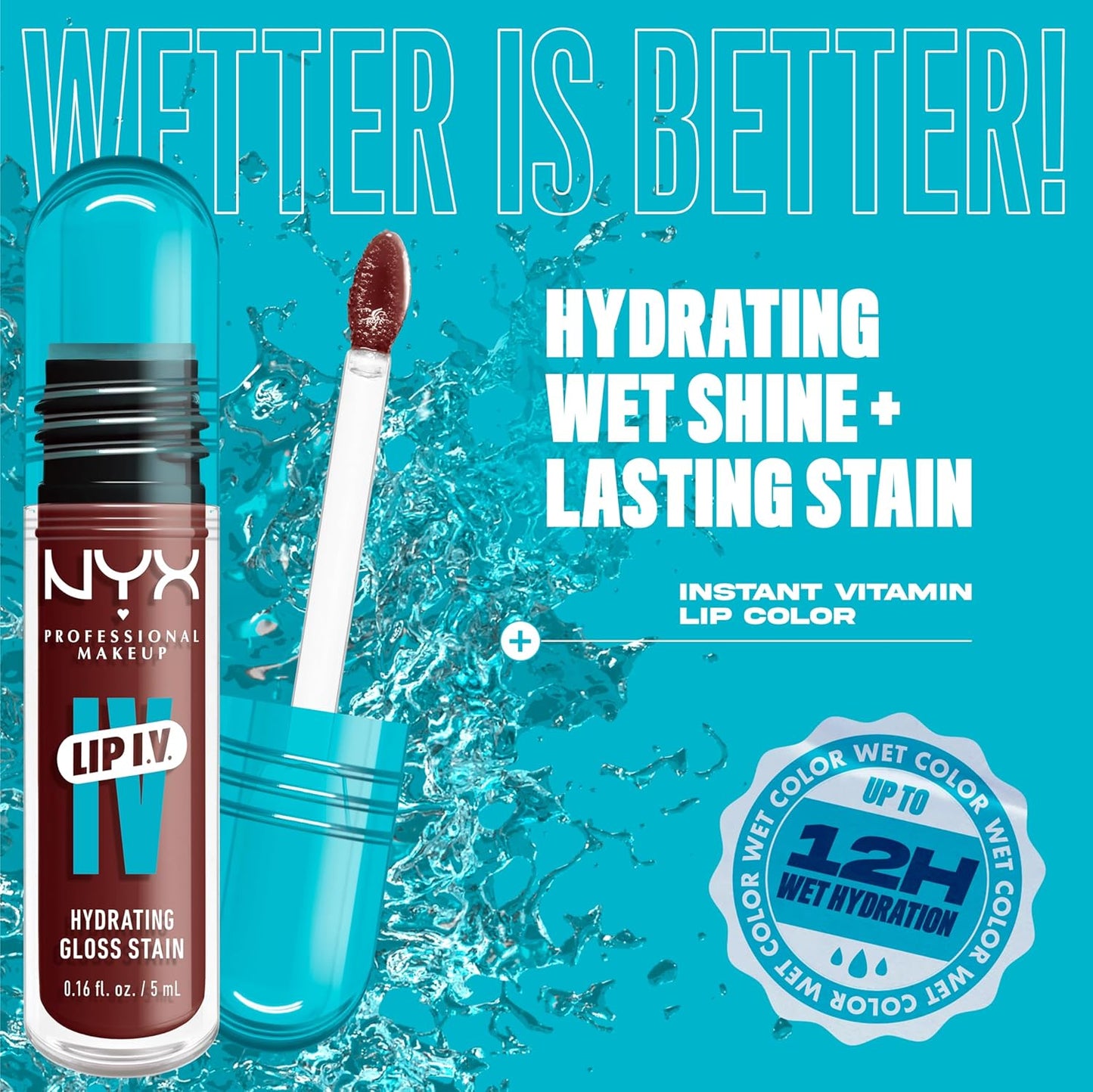 NYX Professional Makeup Lip IV Hydrating Glossy Lip Stain with 12HR Hydration - Mocha Me Wet (Brown)