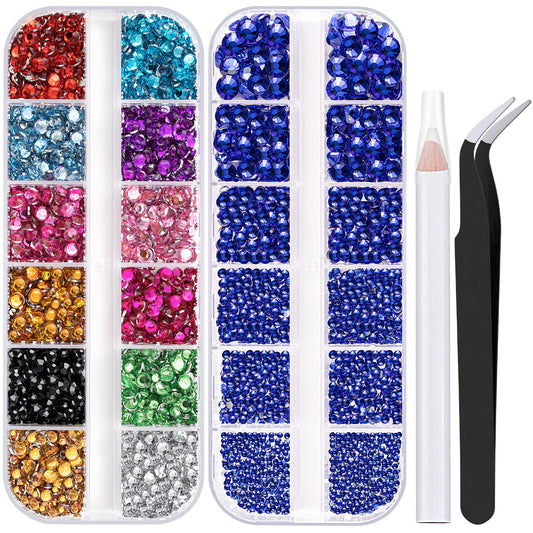 Two Packs of Flatback Rhinestones 4520 Pcs Colorful Nail Art Rhinestones Flatback Crystal
