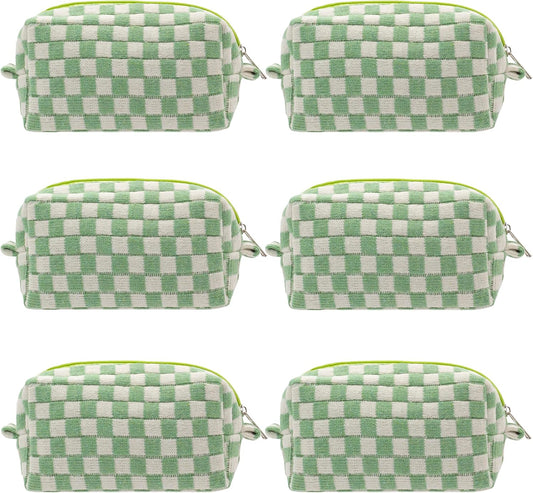 PAZIMIIK Checkered Makeup Bag for Purse Portable Zipper Make Up Pouch Small Cosmetic Case for Travel Accessories (6PCS Light Green)