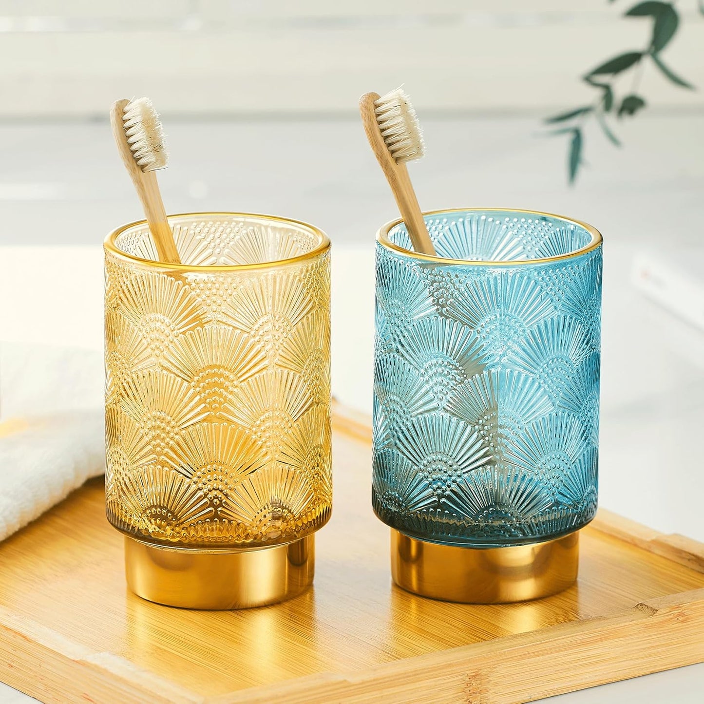 Makeup Brush Holder Organizer,Toothbrush Holders,Desk Pen Pencil Holder,Multifunctional Vintage Glass Brush Cup（A41-2-US）