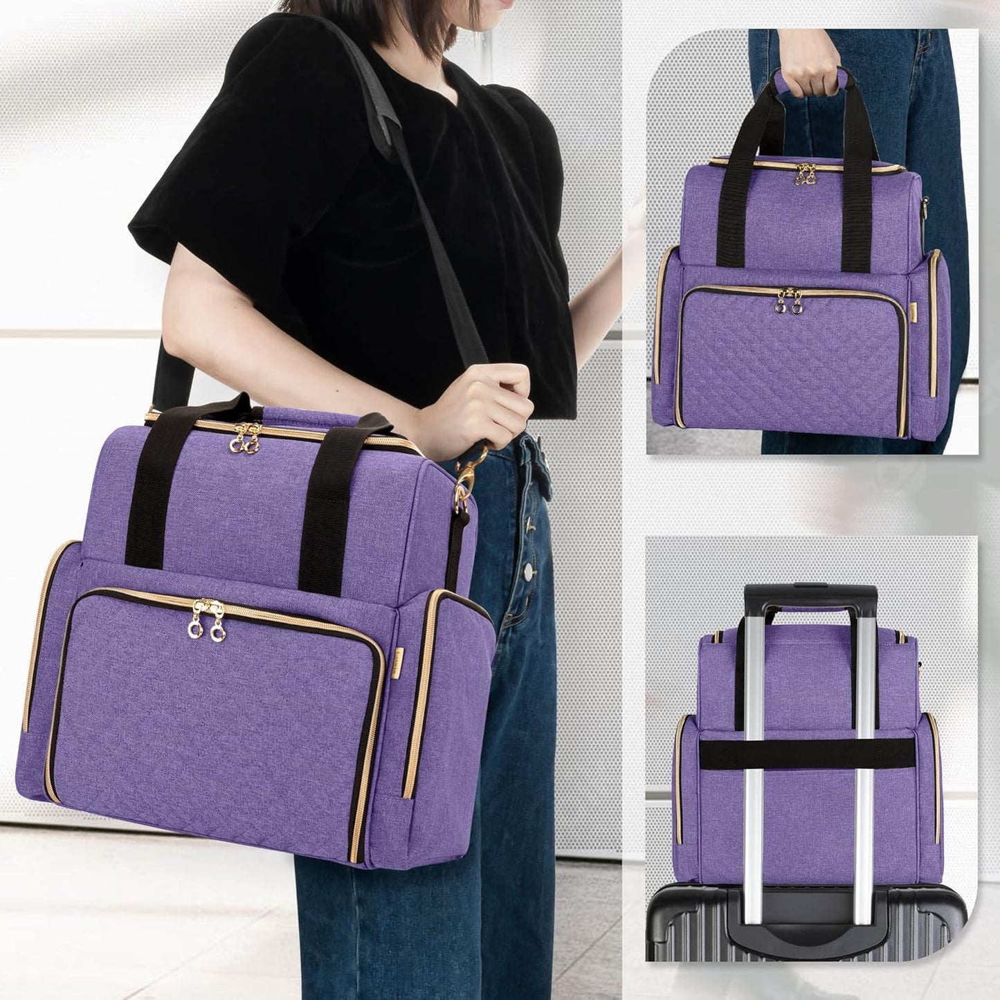 LUXJA Large Travel Makeup Bag with 3 Removable Cases, Cosmetic Bag with Detachable Dividers (Patent Pending), Purple