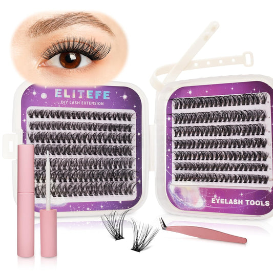 Lash Extension Kit DIY Lash Clusters Kit Eyelash Extensions Individual Lashes Extensions with (Lash Bond,Tweezers,280Pcs, 30D+40D, 0.07D, 10-16)