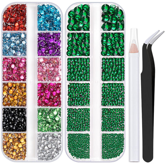 Two Packs of Flatback Rhinestones 4520 Pcs Colorful Nail Art Rhinestones Flatback Crystal