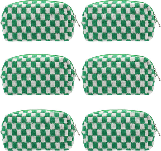 PAZIMIIK Checkered Makeup Bag for Purse Portable Zipper Make Up Pouch Small Cosmetic Case for Travel Accessories (6PCS Green)