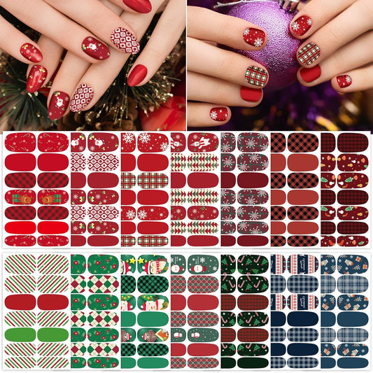TailaiMei 14 Sheets Christmas Nail Wraps Stickers Nail Polish Strips Self-Adhesive Full Wraps with