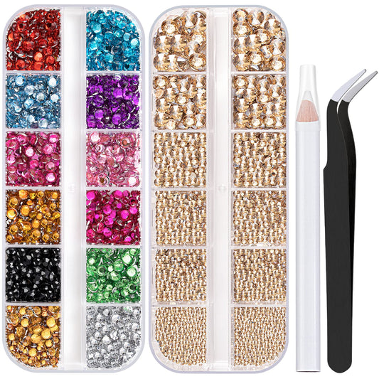 Two Packs of Flatback Rhinestones 4520 Pcs Colorful Nail Art Rhinestones Flatback Crystal