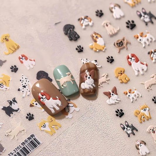 Dedyel Cute Nail Stickers 5D Embossed Cartoon Dog Kawaii Animal Self-Adhesive Nail Decals for Women
