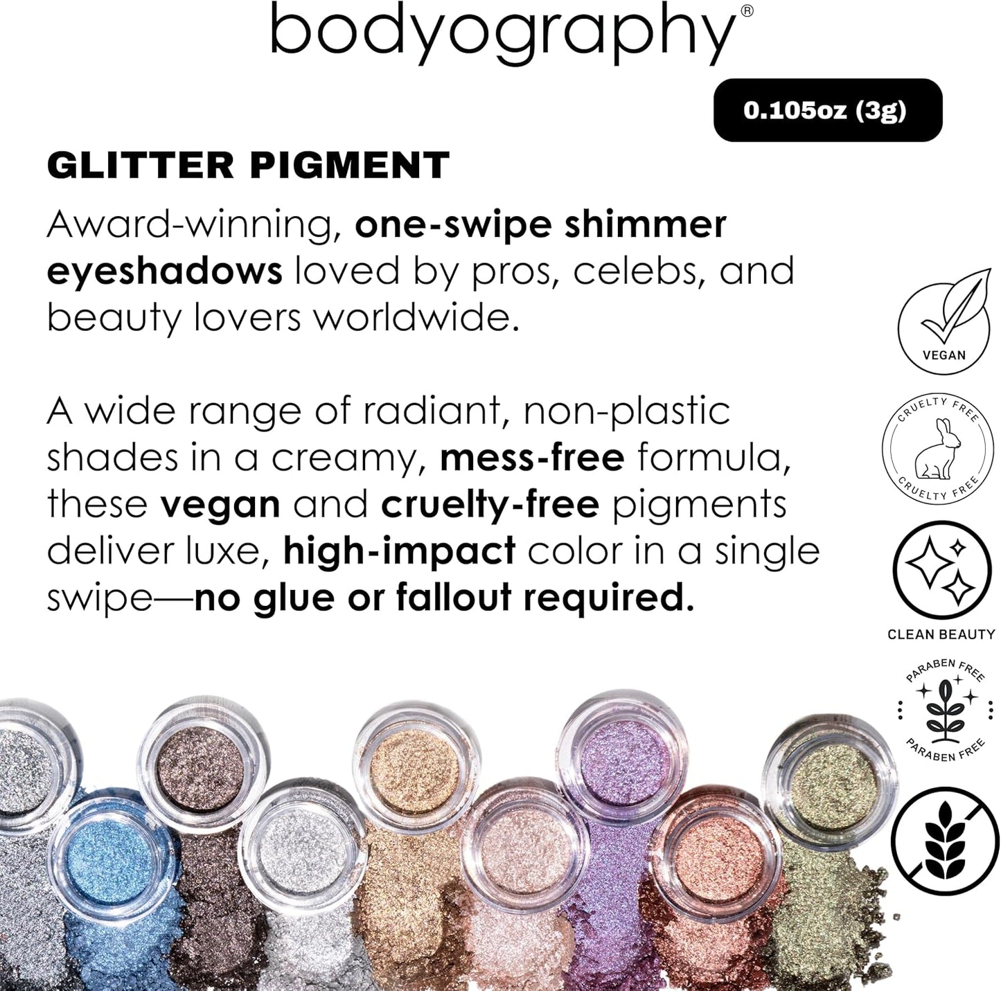 Bodyography Glitter Pigments (Flip Side): High Shine Glitter Shadow | Gluten-Free, Cruelty-Free