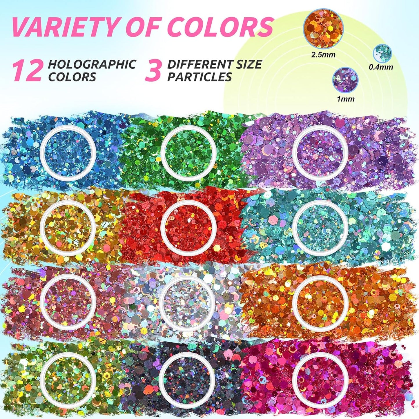 Nail Art Kit for Beginners with Nail Brushes Set and Dotting Tools, Jumbo Holographic Glitter Sequins 2-6mm Rhinestones 3D Colorful Flowers Metal Studs Striping Tape with Tweezers (04-Black)