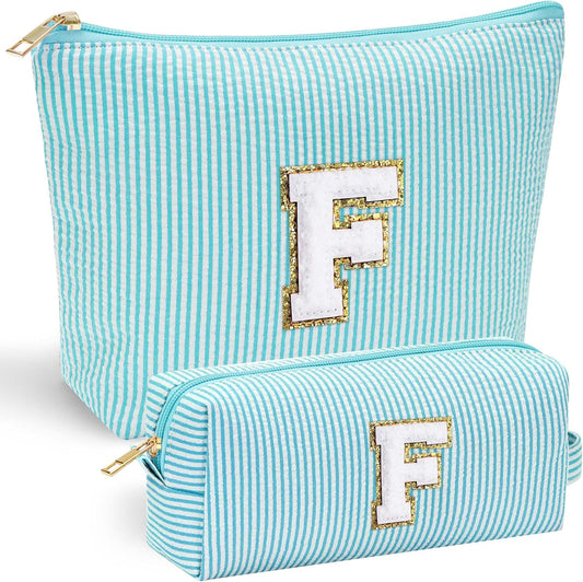 YOOLIFE Birthday Gifts for Women Girls - Large Initial Cute Makeup Bag Make Up Bag Cosmetic Bag Travel Toiletry Bag for Women Birthday Gifts for Women Girlfriend Makeup Storage Bag F