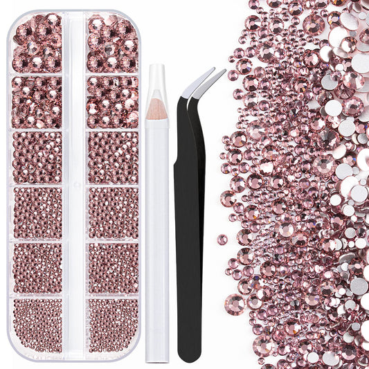 One Pack 2000 Pcs of Flatback Round Pale Purple Rhinestones 6 Sizes (1.5-6 mm) with Nail Art