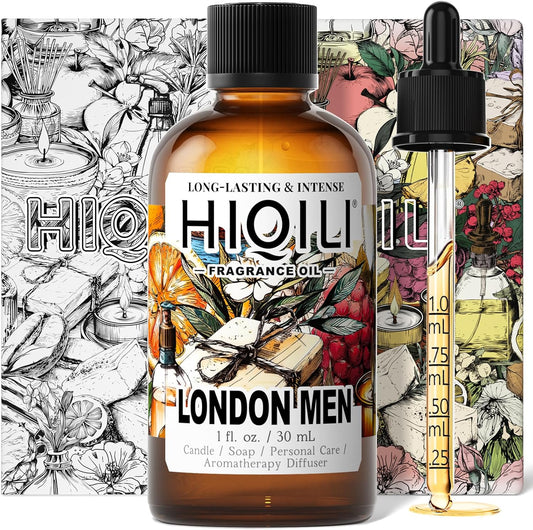 HIQILI London Men Fragrance Oil for Candle & Soap Making, Inspired by Bvr.Berry LON for-Men, Essential Oil for Diffuser, Large Rooms, Office, New Car Scents - 1 Fl Oz