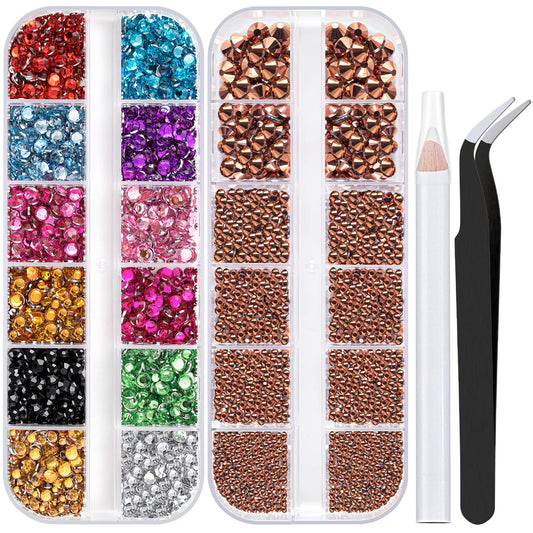 Two Packs of Flatback Rhinestones 4520 Pcs Colorful Nail Art Rhinestones Flatback Crystal