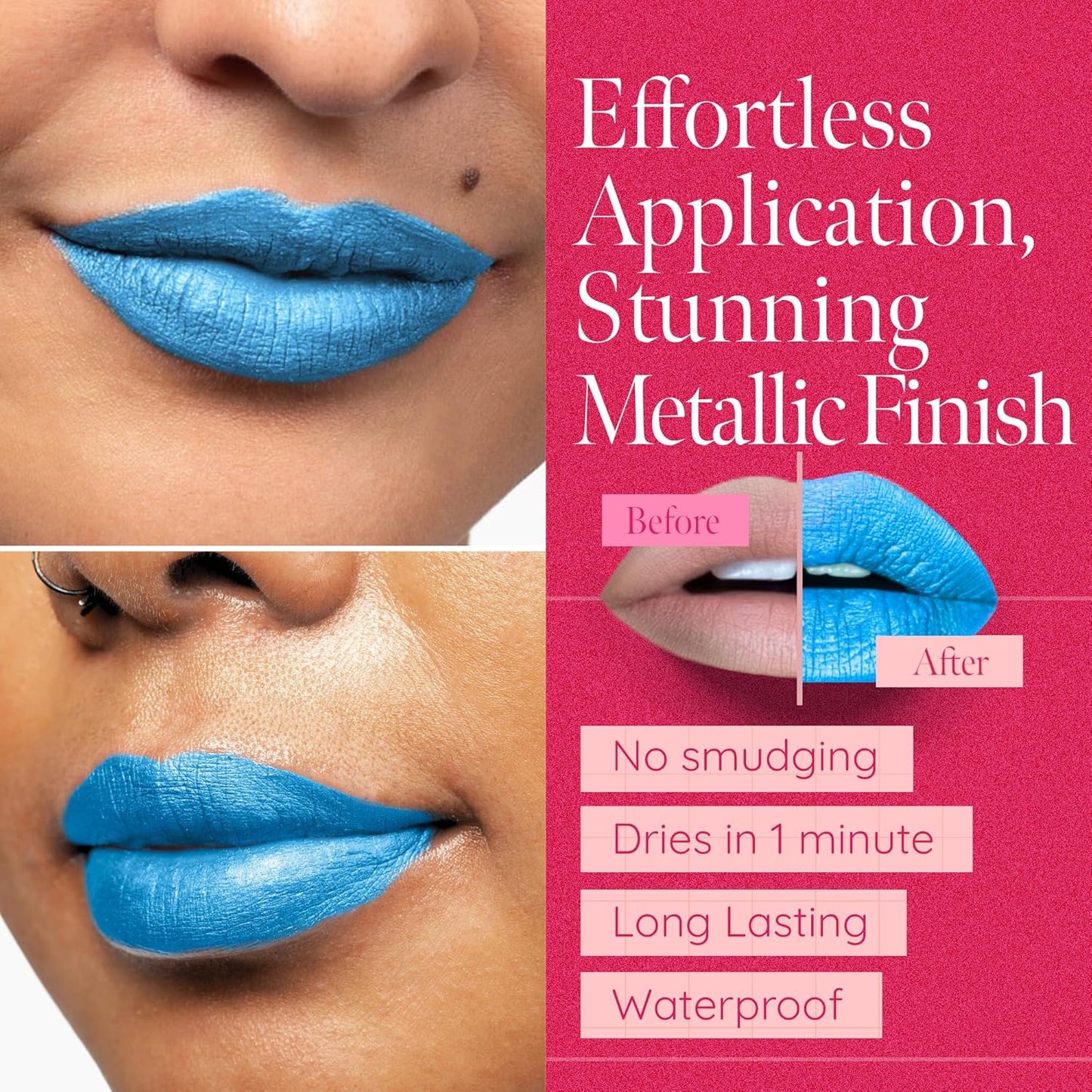 Aromi Bright Blue Metallic Liquid Lipstick | Sparkly Sky Lip Color with Shimmery Finish, Vegan Makeup, Cruelty-free, Long-lasting (Snow Queen)