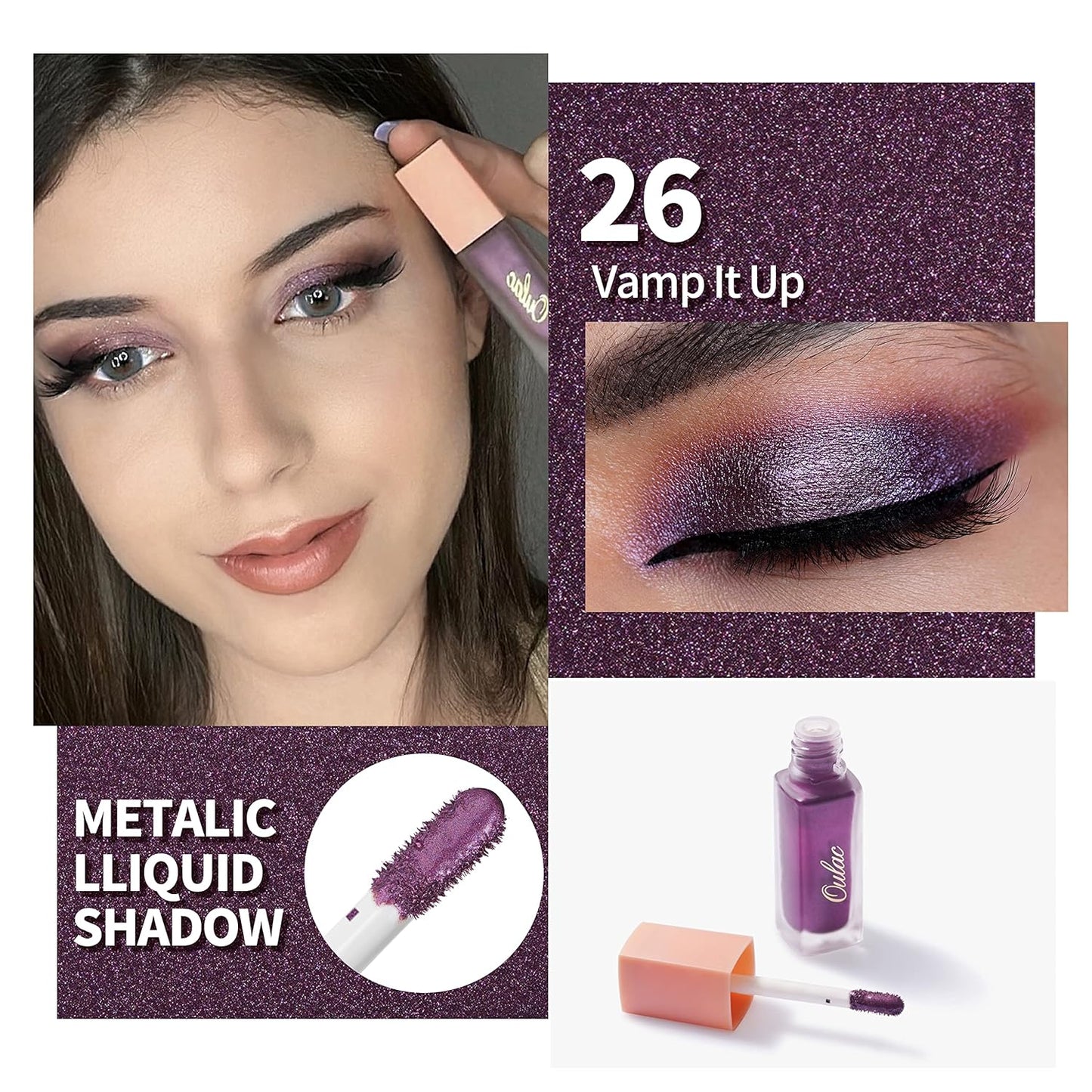 Oulac Liquid Glitter Eyeshadow - Metallic Purple Liquid Eyeliner - Non-Creasing, Lightweight, Moisturizing Formula - Easy to Remove - Vegan & Cruelty-Free (26)