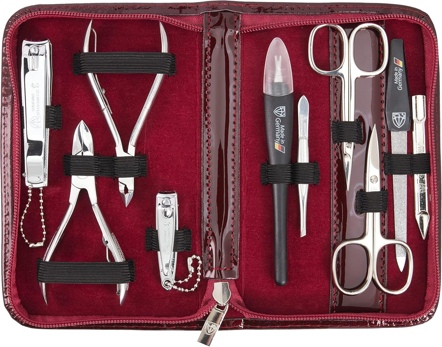 3 Swords Germany - brand quality 10 piece manicure pedicure grooming kit set for professional finger & toe nail care scissors clipper fashion leather case in gift box, Made by 3 Swords (6226)