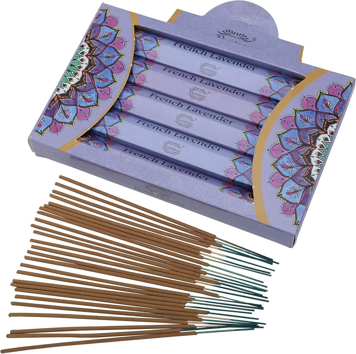 Raajsee Lavender Incense Sticks 15 Sticks x 5 Pack -100% Pure insense Organic Natural- Hand Rolled Free from Chemicals -incent Stick Perfect for Church Aromatherapy, Stress Relief, Meditation