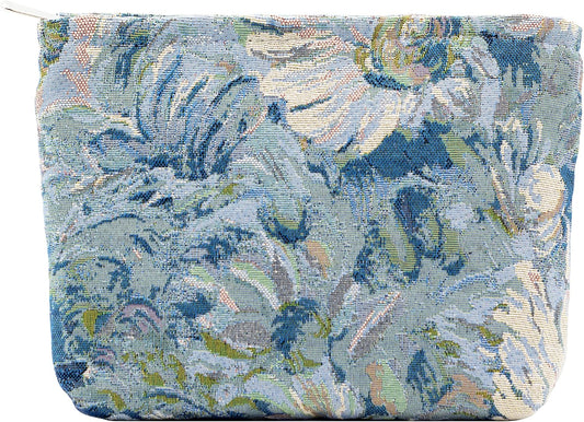 Makeup Bags for Purse Zipper Cosmetic Pouch Large Travel Canvas Make Up Organizer Tool Pouch for Women and Girls,Flower Blue