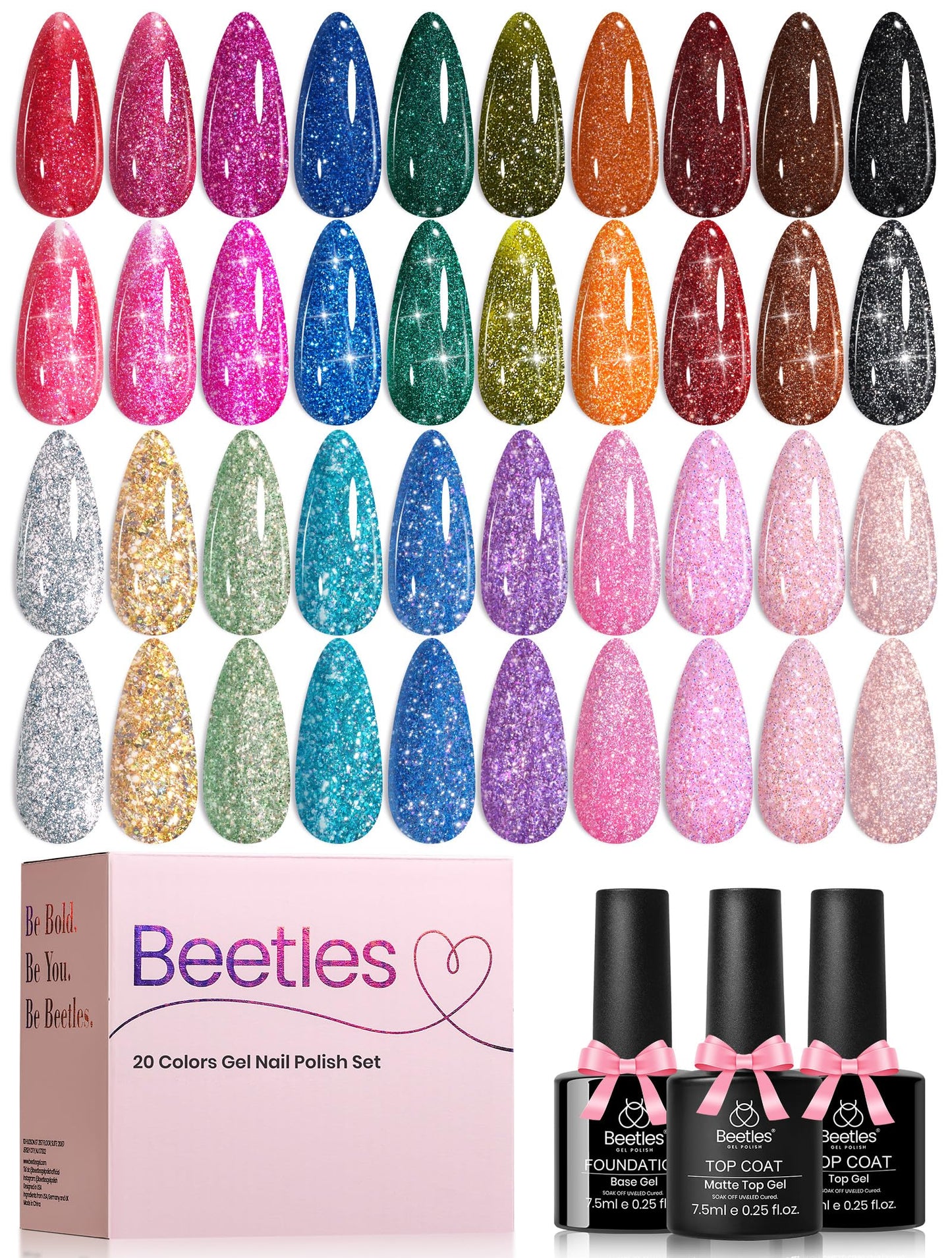 Beetles Glitter Gel Nail Polish Set, 20 Colors Party Auras Gel Polish