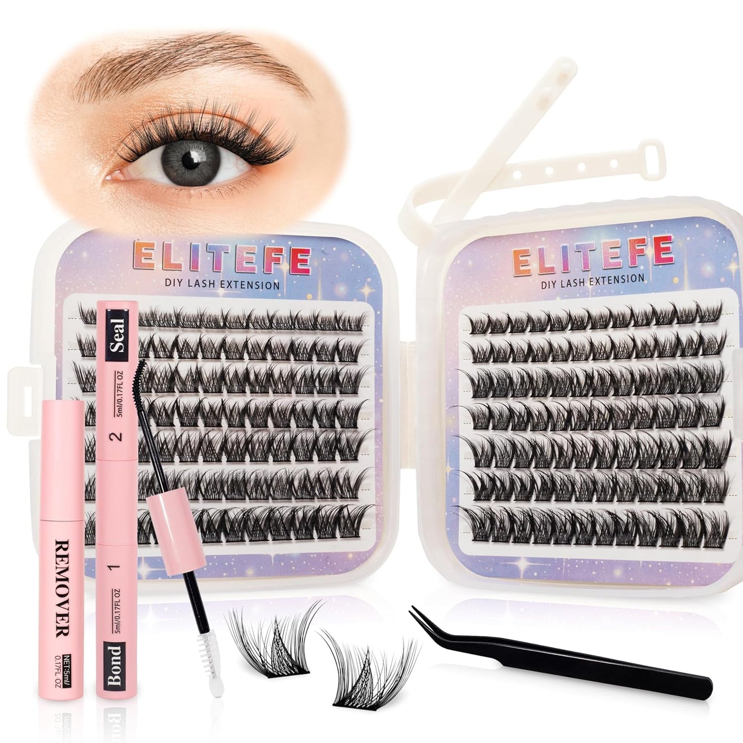 Lash Extension Kit DIY Lash Clusters Kit Eyelash Extensions Individual Lashes Extensions with (Bond,Seal,Tweezers,Remover,168Pcs,Aurora,8-16mm)