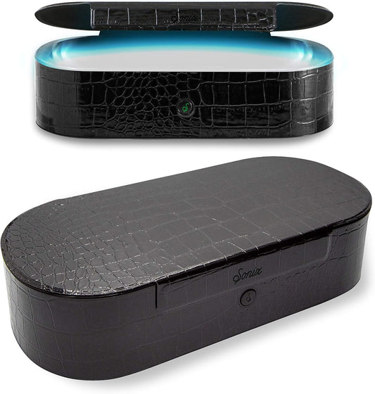 Sonix Beyond UV+O3 Sanitizer Box and Universal Charger UV and Ozone Disinfector for Phone, Mask, Makeup Brush, Nail Tool (Black Croc)