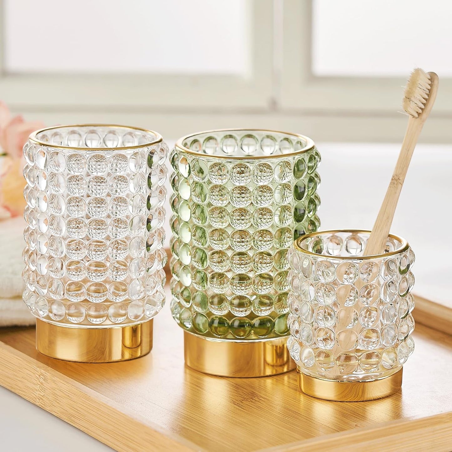 Makeup Brush Holder Organizer,Toothbrush Holders,Desk Pen Pencil Holder,Multifunctional Vintage Glass Brush Cup(A38-2-US/Green/L)