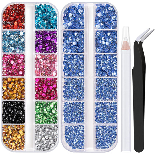 Two Packs of Flatback Rhinestones 4520 Pcs Colorful Nail Art Rhinestones Flatback Crystal