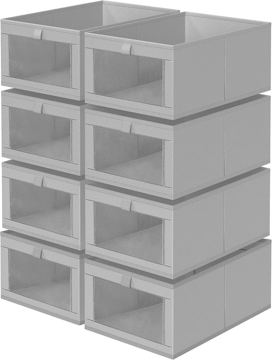 Criusia 8 Pack Linen Closet Organizers and Storage, Large Linen Closet Baskets for Organization, Foldable Storage Containers for Toys, Clothing, Towels, Jeans, Books, Shelves, Grey