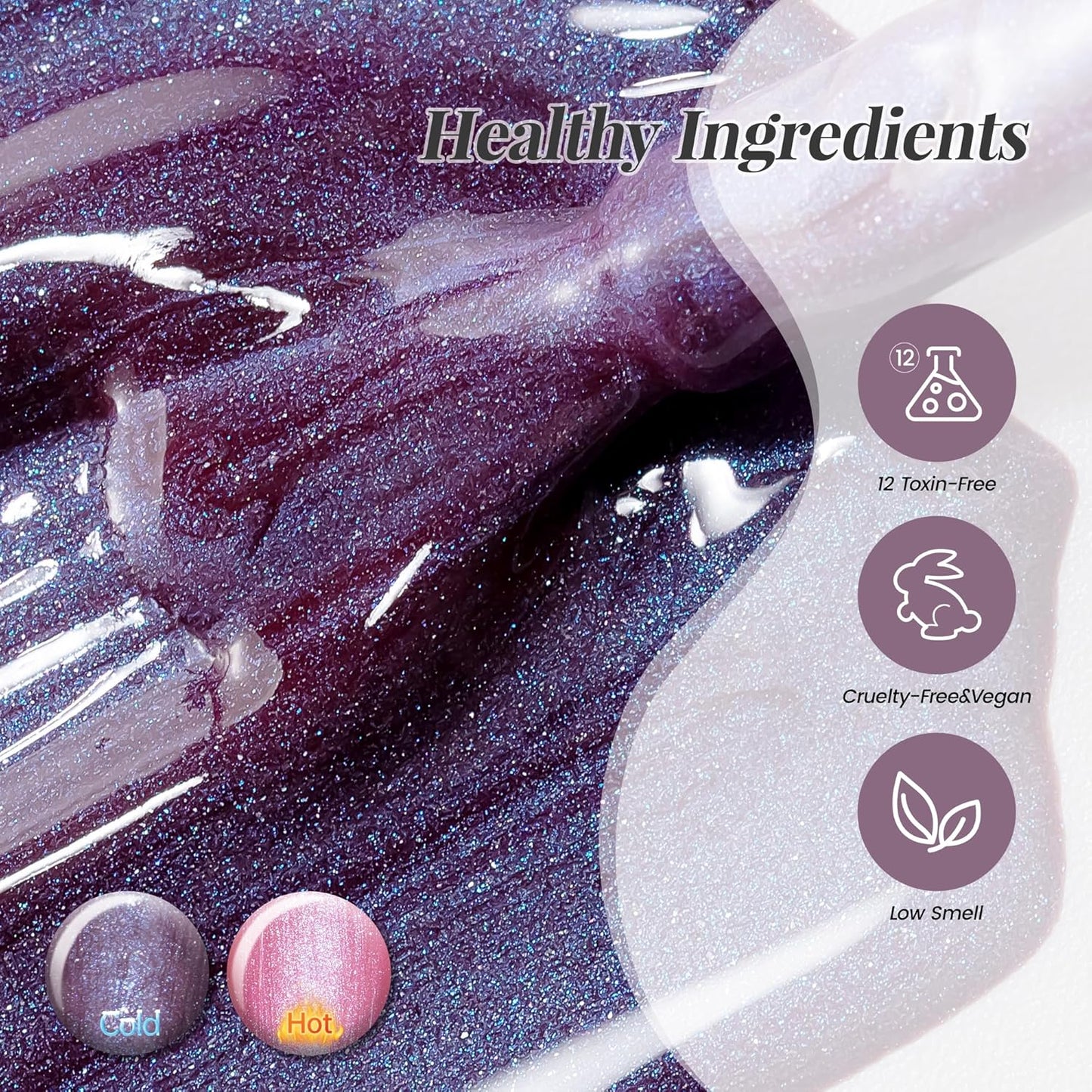 YTD Likomey Pearl Thread Color Changing Gel Nail Polish,15ml Red To Purple Shell Mermaid Drawing Pearlescent Glitter Mood Temperature Change Colors,Fall Winter Thermal Ombre Manicure UV Gel,WB425