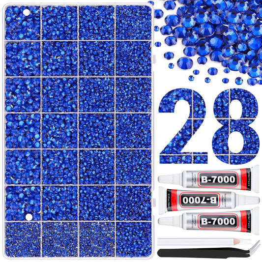 30000Pcs Resin Rhinestones for Bedazzling with 3Pcs B7000 Jewelry Glue, Royal Blue Flatback Gems Rhinestones for Crafting, Clothing Tumblers Mugs Shoes Fabric Decor Nail Art