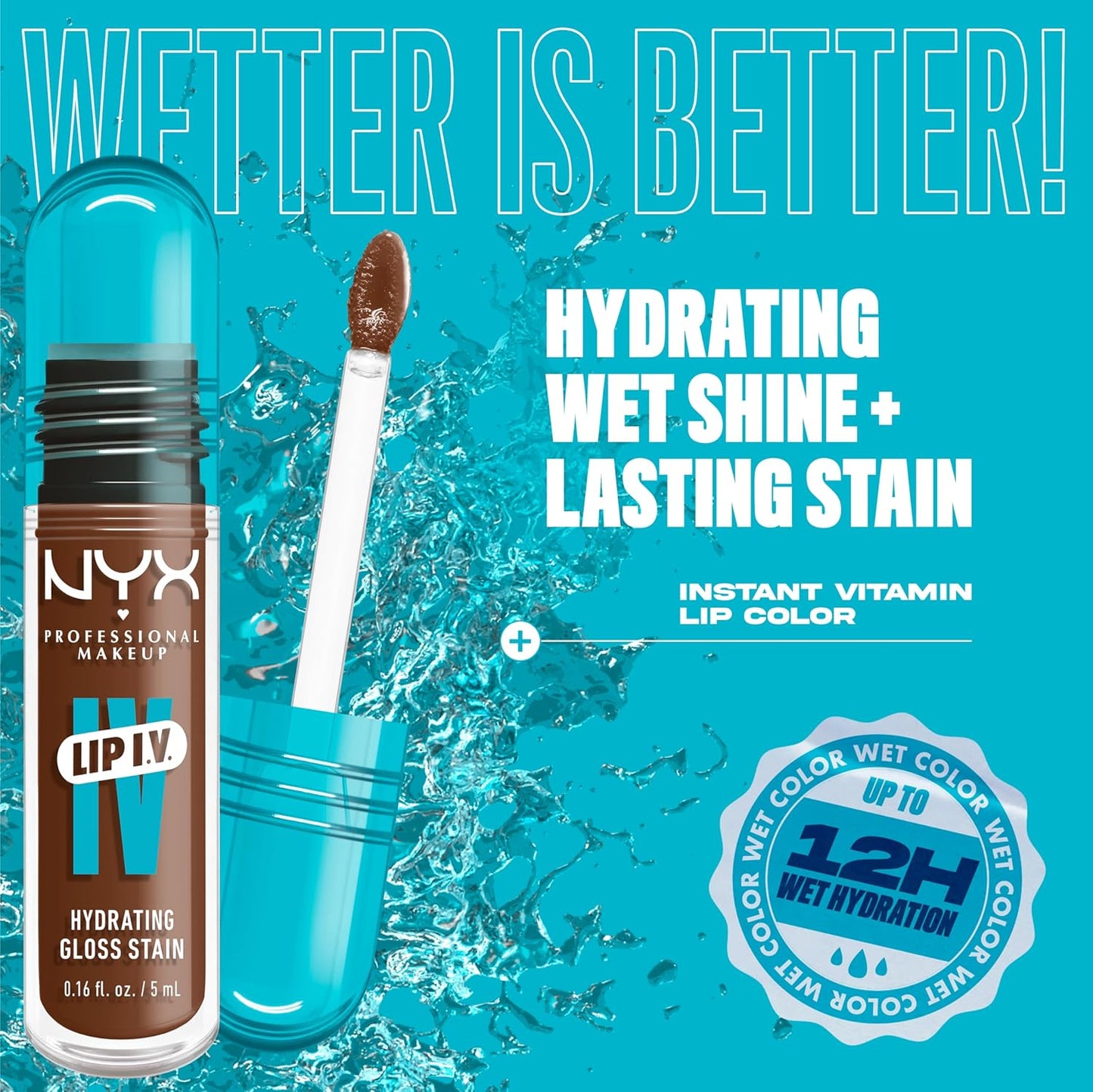 NYX Professional Makeup Lip IV Hydrating Glossy Lip Stain with 12HR Hydration - Splash N Spice (Brown)