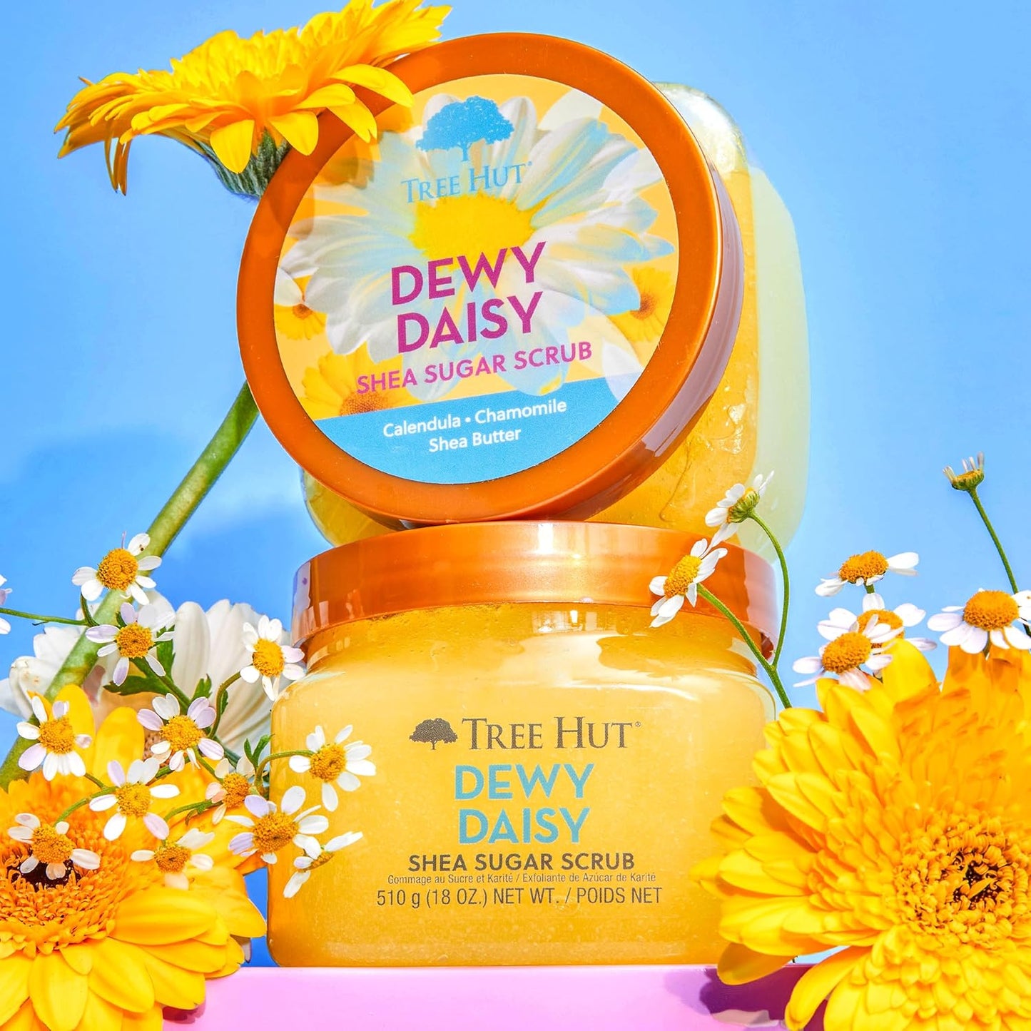 Tree Hut Dewy Daisy Shea Sugar Scrub | Exfoliating Body Scrub Removes Dead, Dry Skin for a Soft & Hydrated Feel | Nourishing Essential Body Care | 18 fl oz.
