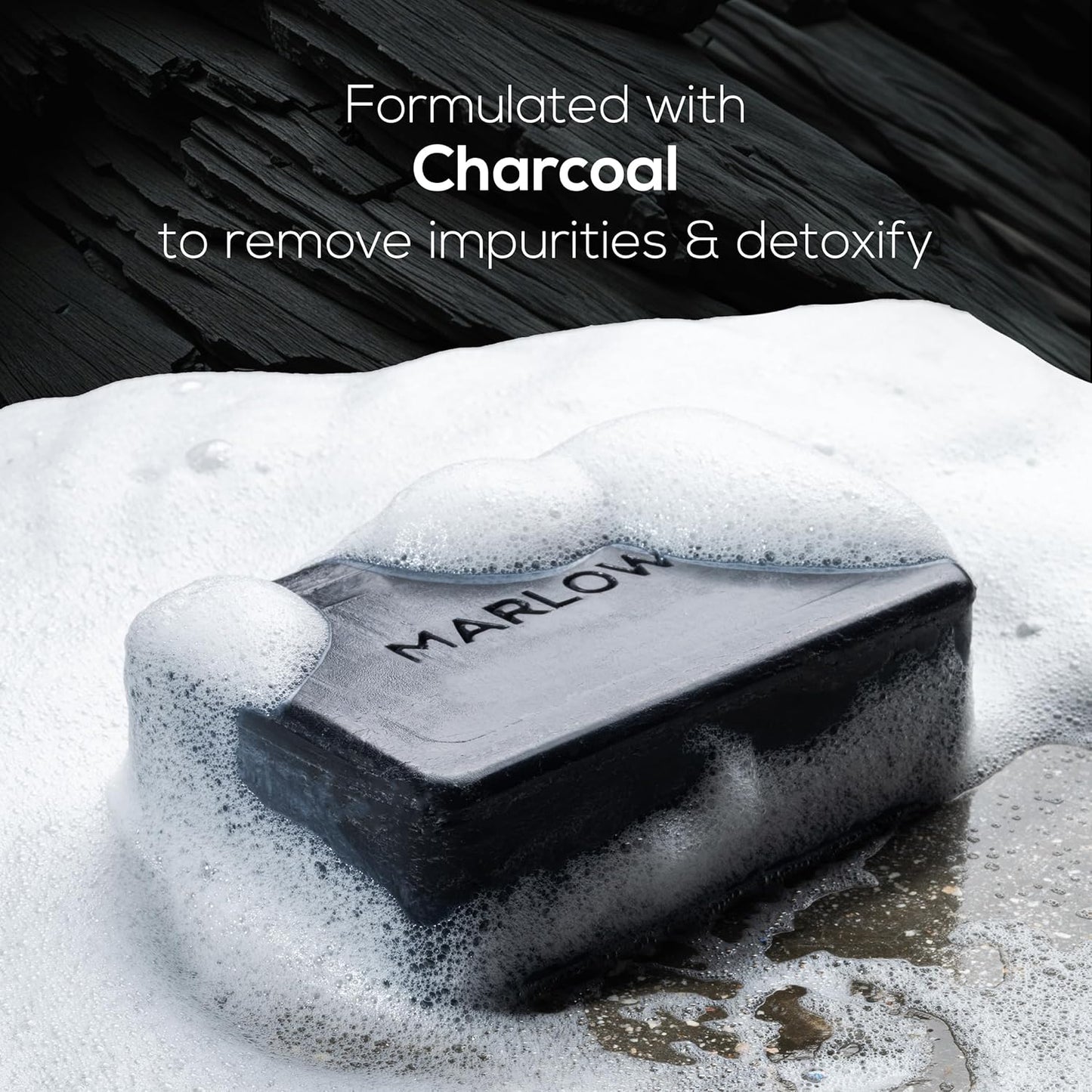 MARLOWE. No. 106 Charcoal Soap 7 oz, Body Bar Soap for Men, Cleansing, Purifying & Hydrating with Natural Extracts, Shea Butter, Olive Oil & Green Tea Extracts, Fresh Woodsy Scent