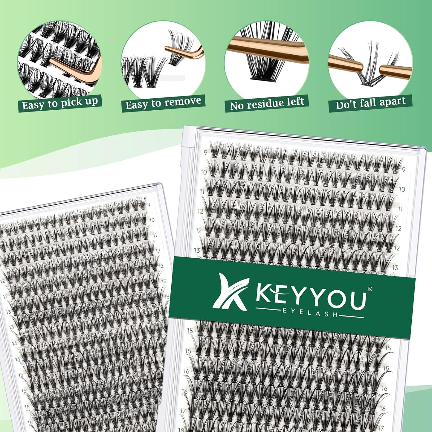 Lash Clusters 300pcs Individual Lashes 30D 0.07D Curl 9-18MIX DIY Eyelash Extension KEYYOU Large Tray Volume Soft&Natural Cluster Lashes(30D-0.07D,9-18MIX）