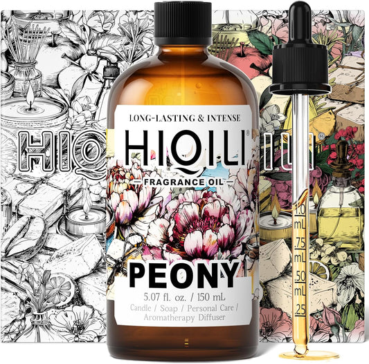 HIQILI Peony Fragrance Oil for Home Diffuser, Idea for Making Candle, Women's Perfume, Car Air Freshener, Skin & Body Care - 5.07 Fl Oz