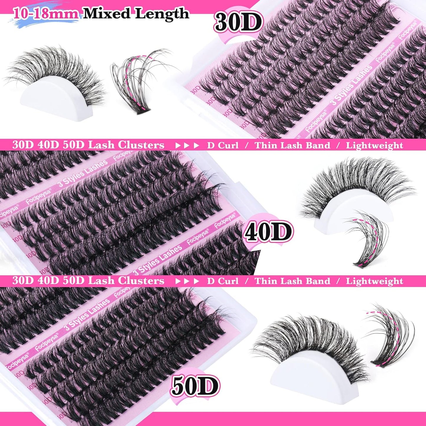 Full Volume Lash Clusters DIY Lash Extension 300pcs Clusters Lashes D Curly Eyelash Extension 8-16mm Individual Lashes Mink for Self Application at Home by Focipeysa (Mink Lash Clusters 8-16mm)