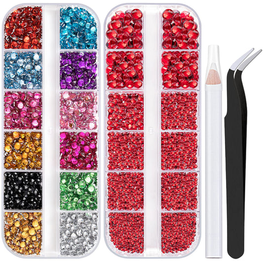 Two Packs of Flatback Rhinestones 4520 Pcs Colorful Nail Art Rhinestones Flatback Crystal