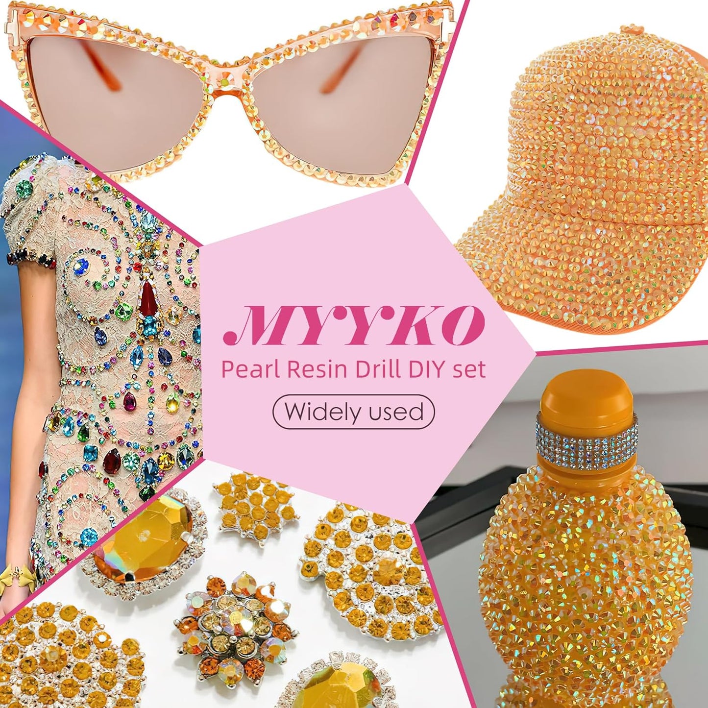 Sun Magic 160g Orange Flat Back Pearls Rhinestones for Crafts Mixed Size 3mm-10mm AB Color Round Half Pearls Flatback Pearl Beads and Resin Rhinestones Set for Face Art