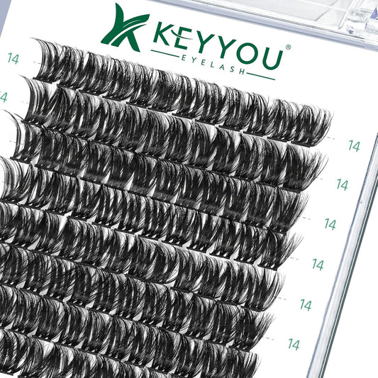 Lash Clusters,96 Pcs Cluster Lashes Y07 D Curl 14mm DIY Lash Extensions Eyelash Clusters,KEYYOU Volume Wispy Individual Lashes Soft&Comfortable Easy DIY at Home(Y07,D-14mm)
