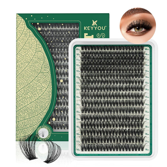 Lash Clusters 280Pcs Eyelash Clusters KEYYOU 80D C Curl 9-18MIX Clusters Lashes Thick Super Soft Wispy DIY Eyelash Extension at Home(80D-C,9-18MIX)