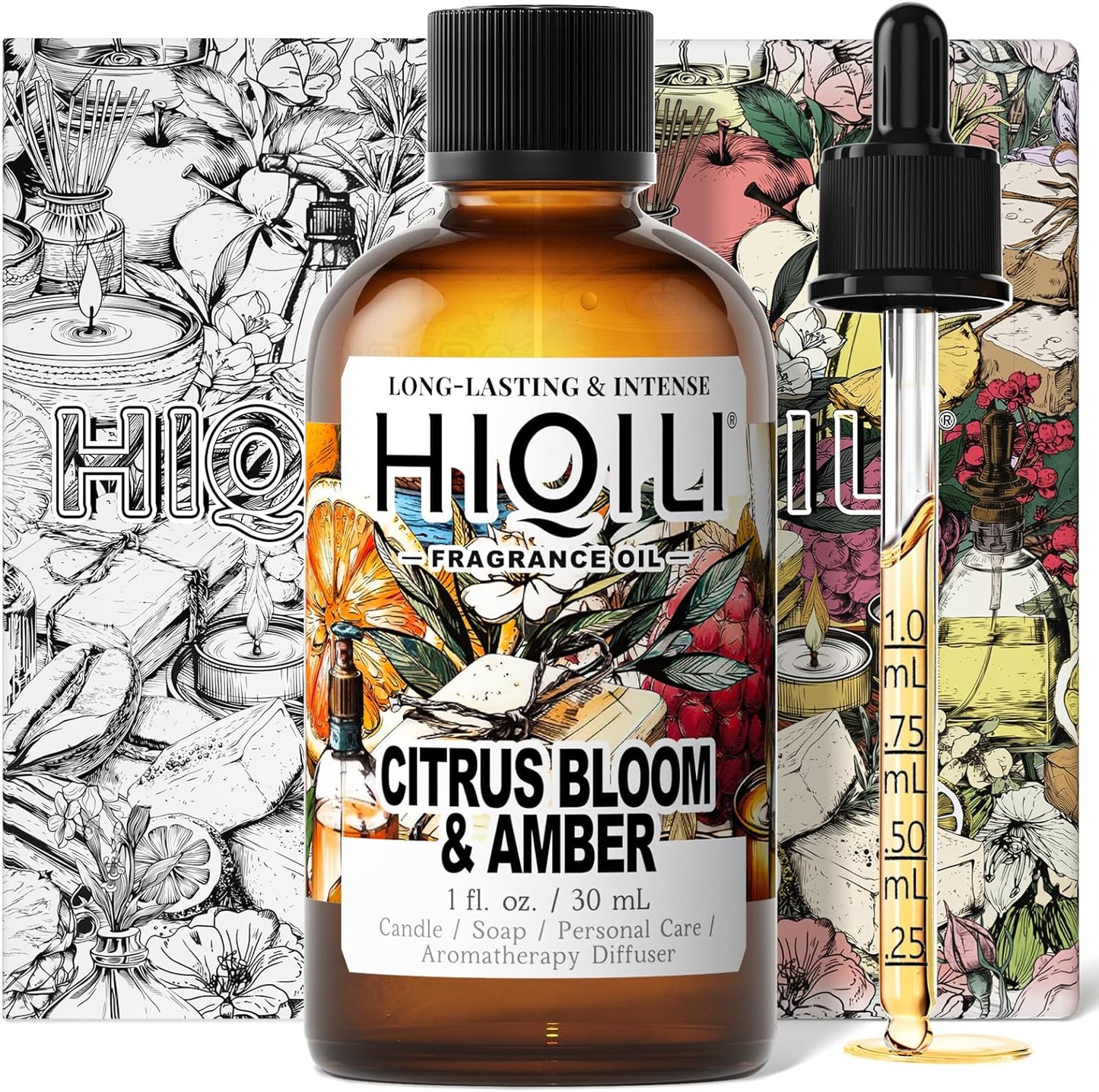 HIQILI Citrus Bloom & Amber Fragrance Oil for Candle, Soap Making, Floral Scent, Essential Oil Diffuser Use, Hair Care - 1 Fl Oz