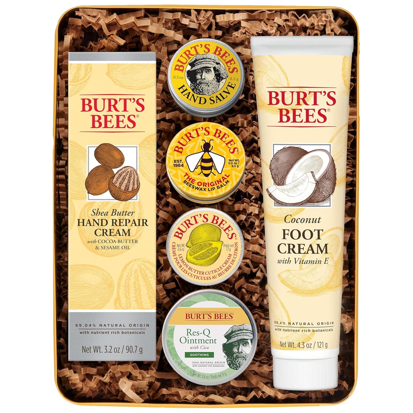Burt's Bees Gifts Ideas - Classics Set, 6 Products in Giftable Tin – Cuticle Cream, Hand Salve, Lip Balm, Res-Q Ointment, Hand Repair and Foot Cream